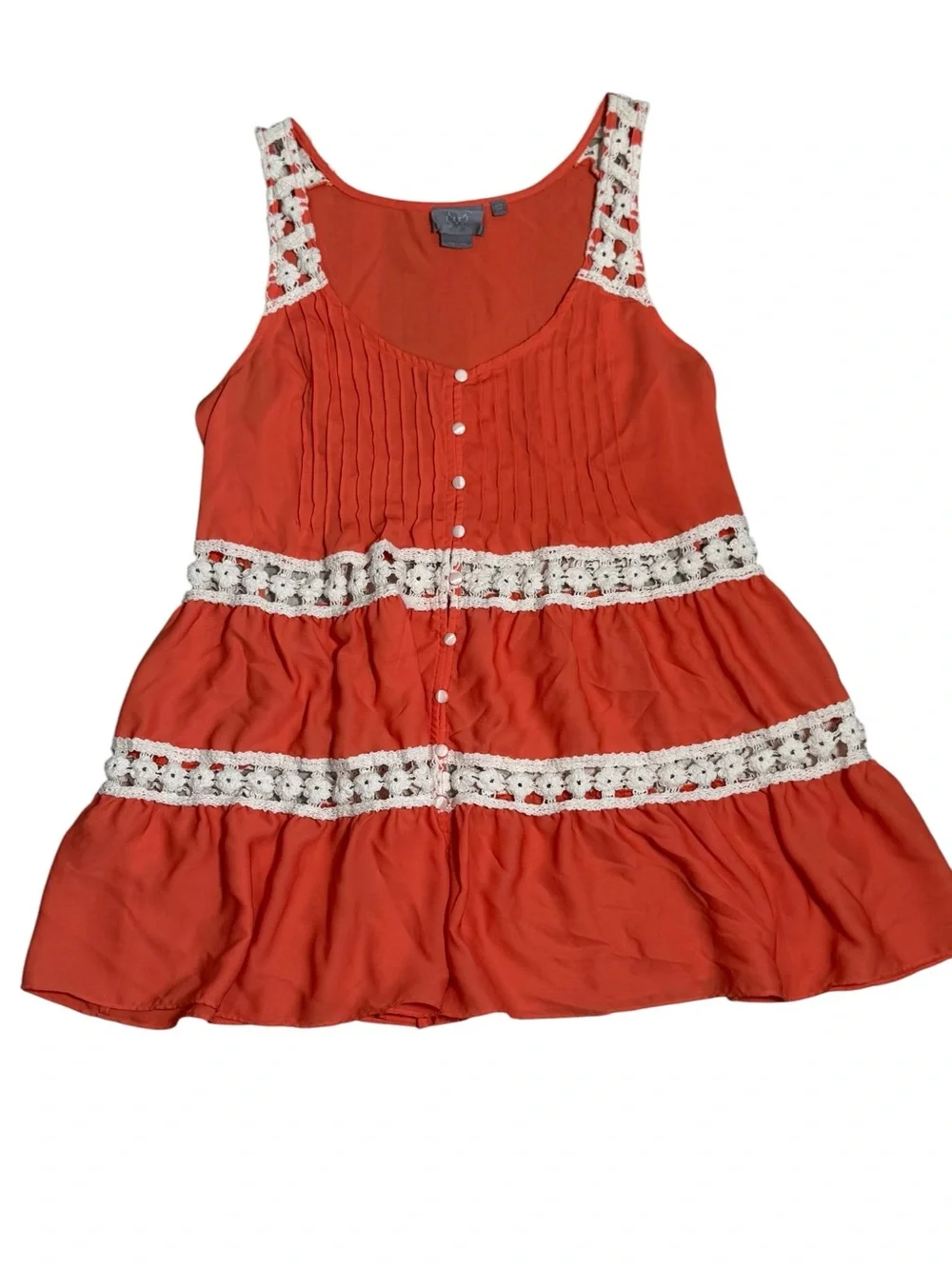 Anthropologie Vanessa Virginia Orange Crochet Lace Boho Festival Babydoll Tunic - Picture 4 of 6